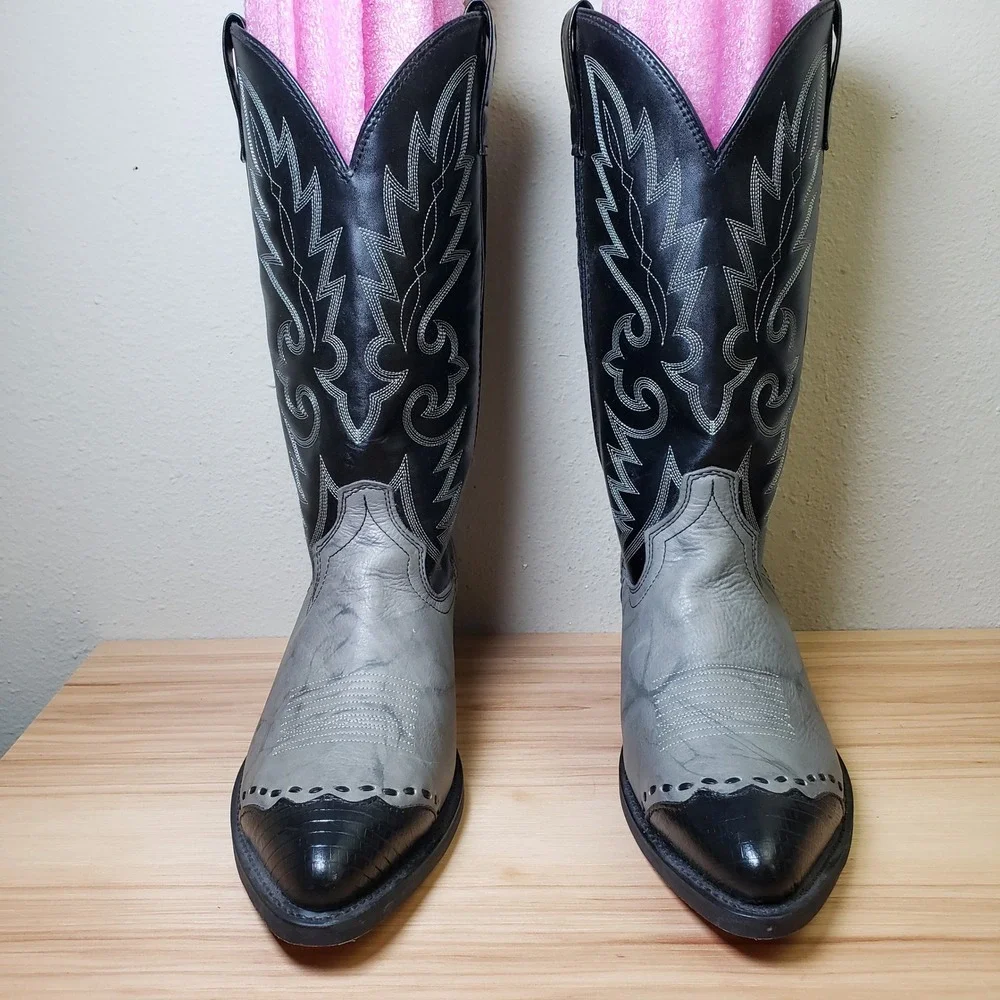 Laredo Men's Size 10.5 Extra Wide Flagstaff Western Boots Black Gray Cowboy